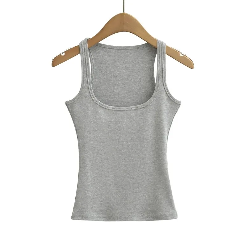 Women Scuplted Square Neck Tank Top