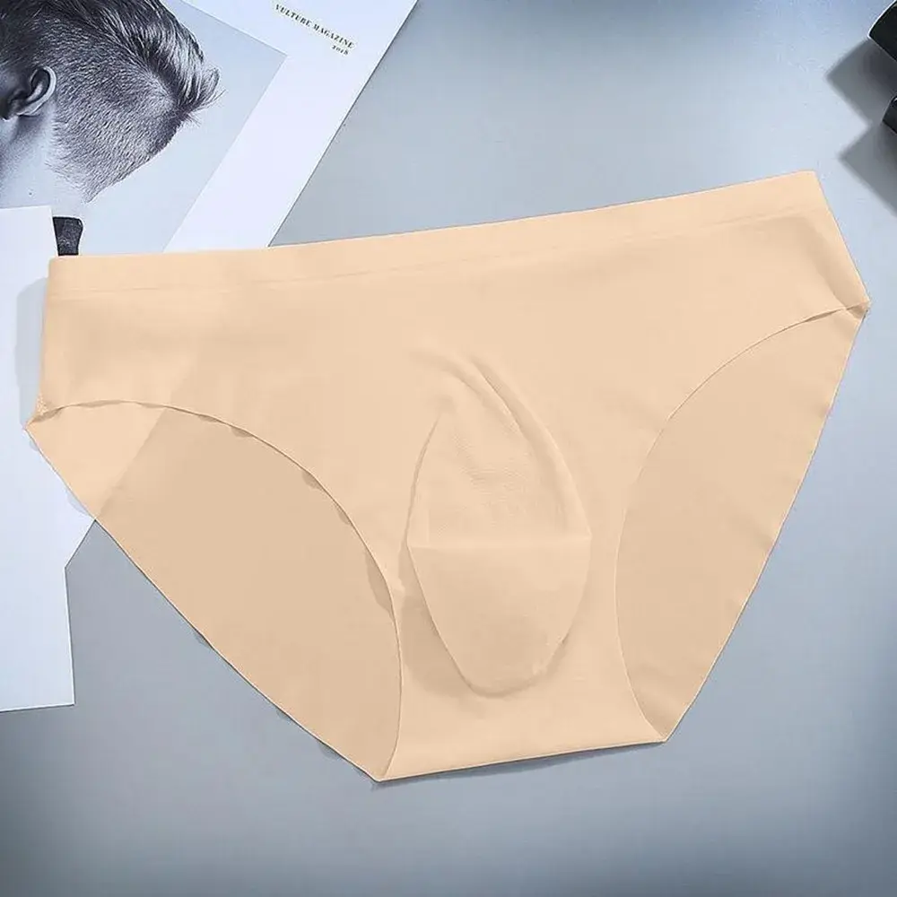 Sexy Men's Panties Ice Silk Briefs Breathable Semi-Transparent Brief Seamless Summer Solid Color Underwear Man Bulge Pouch Brief — image 5