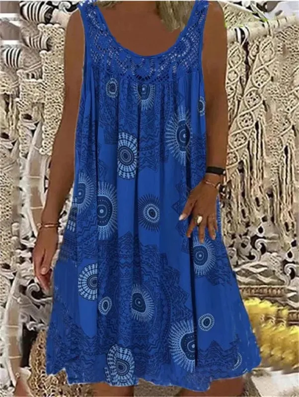 Digital printed off shoulder sexy camisole loose fitting dress lace casual dress summer dress — image 10