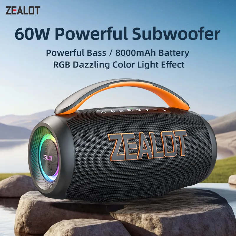 Zealot-P12 Speaker 60W Portable Bluetooth Speaker with IPX6 Waterproof Comfortable handle Controllable lighting TF USB