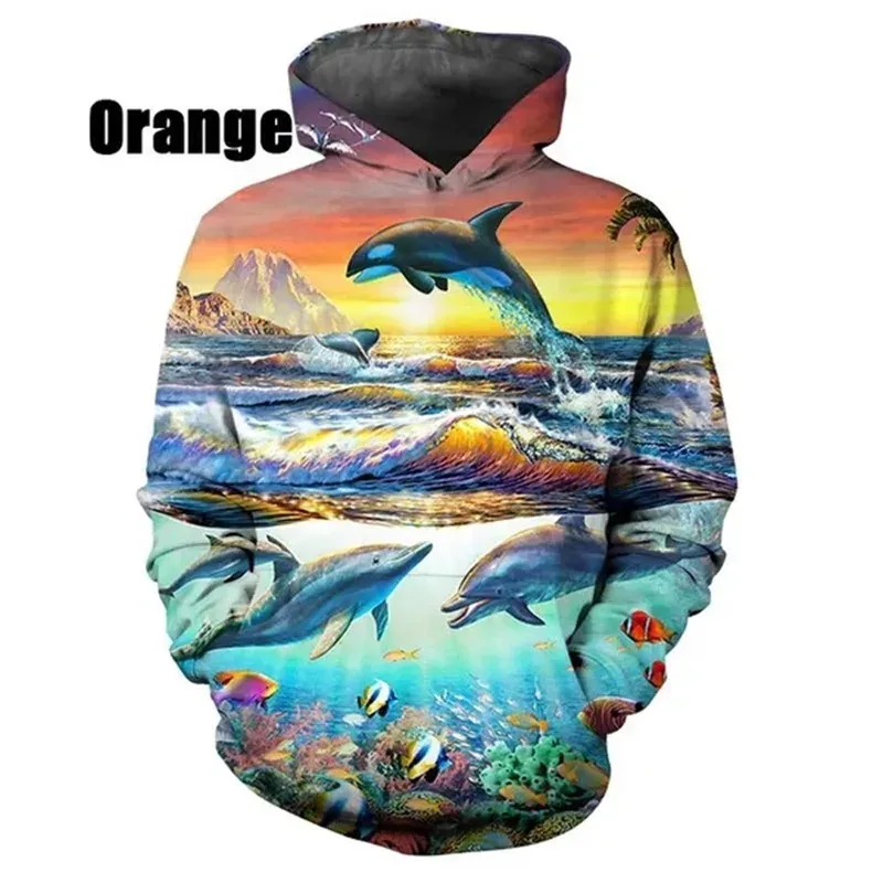 Hot Sale 3D Printing Dolphin Graphic Hoodies Casual Pullover Sweatshirts For Men Women Streetwear Oversized Hoodies For Kids — image 5