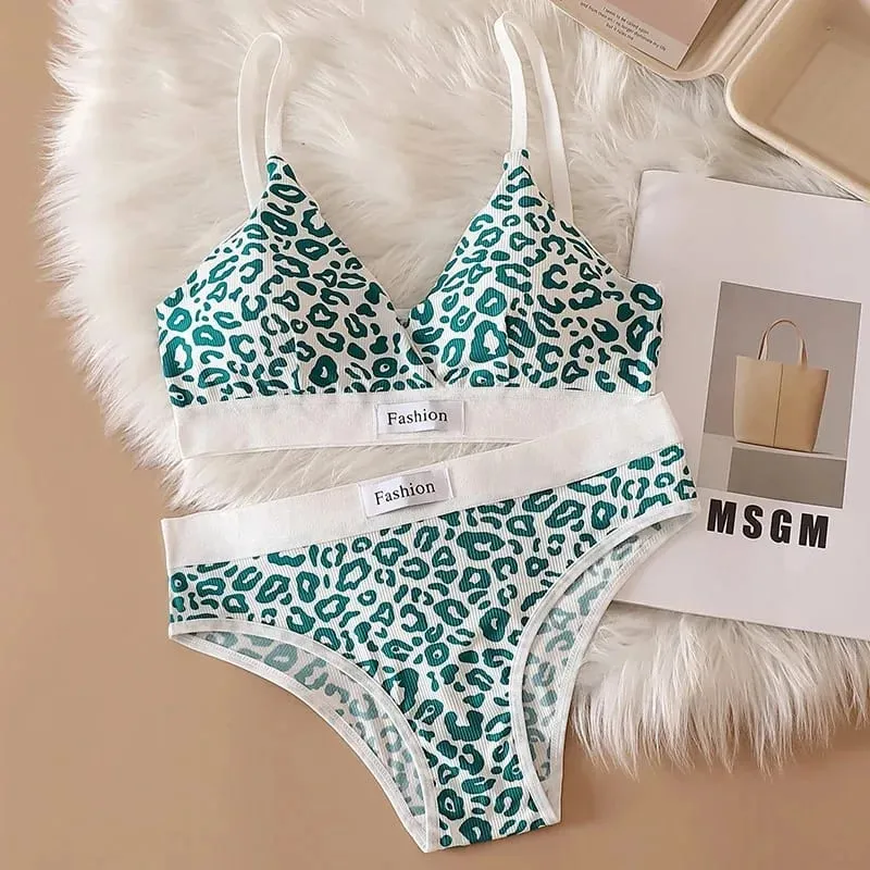 1/3/8Pcs Seamless Bra Set Low Waist Panties Leopard Bralette Sexy Lingerie Set Vneck Sport Brassiere Female Cotton Underwear Set — image 6