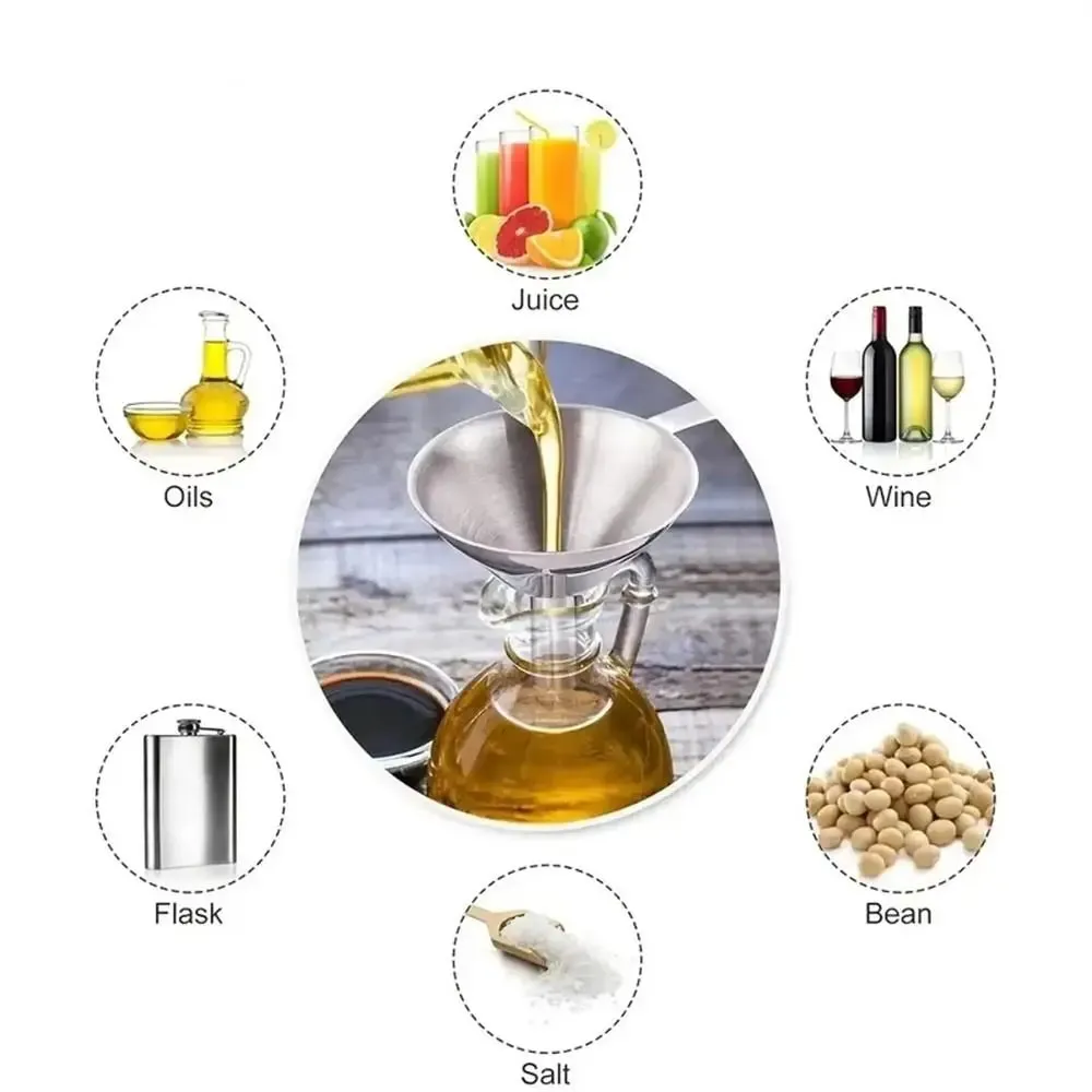Wide Mouth Stainless Steel Funnel Spice Cooking Oil Filter Kitchen Tool Strainer with Handle Oil Spill Filter Funnel — image 6