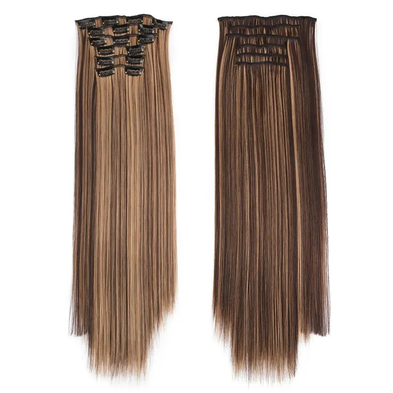 Synthetic Clip in Hair Extensions 6 Pcs/Set 16 Clips Long Straight Hairpieces Clip On Hair Extension for Women Blonde — image 13