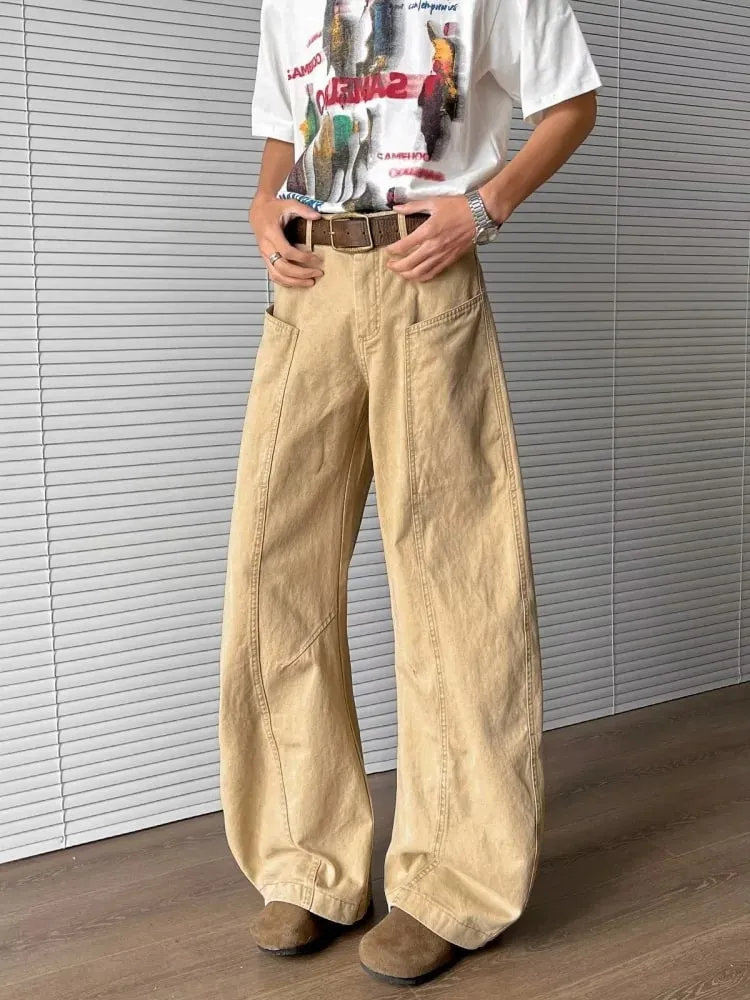 2025 Chic Y2K Fashion Khaki Patchwork Pleated Baggy Jeans Pants For Men Clothing Wide Leg Casual Loose Long Trousers Ropa Hombre — image 4