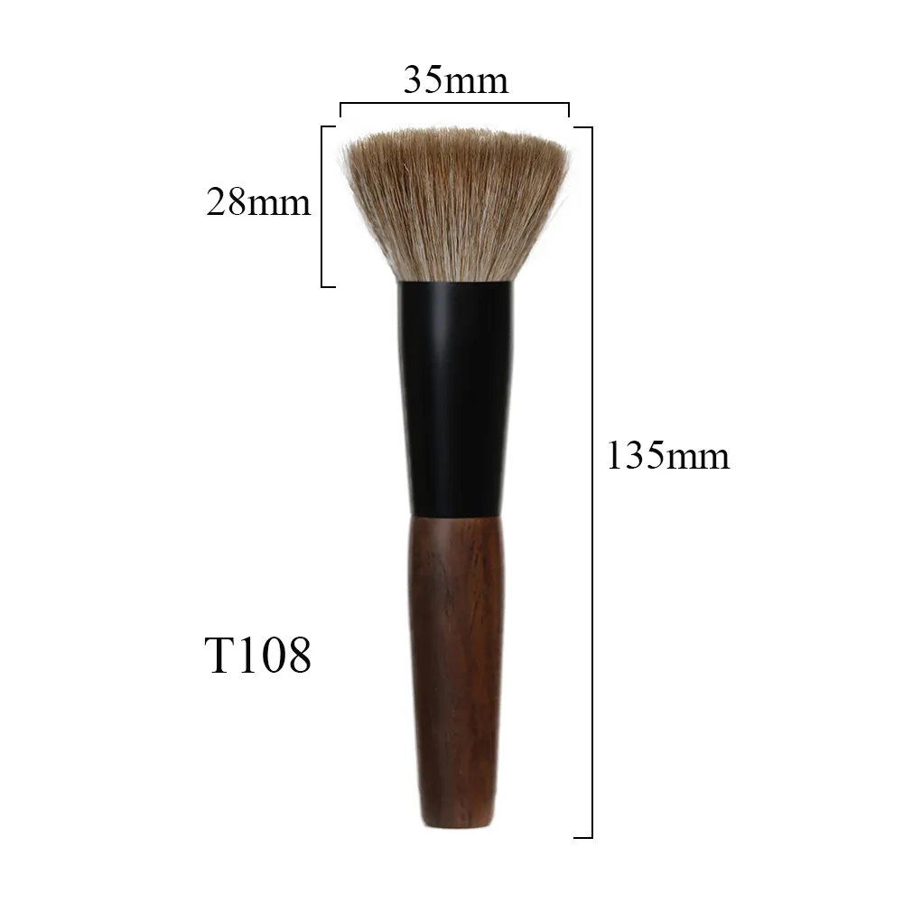 T108 Professional Handmade Makeup Brushes Natural Goat Hair Flat Top Face Powder Brush Short Ebony Wood Handle Make Up Brush