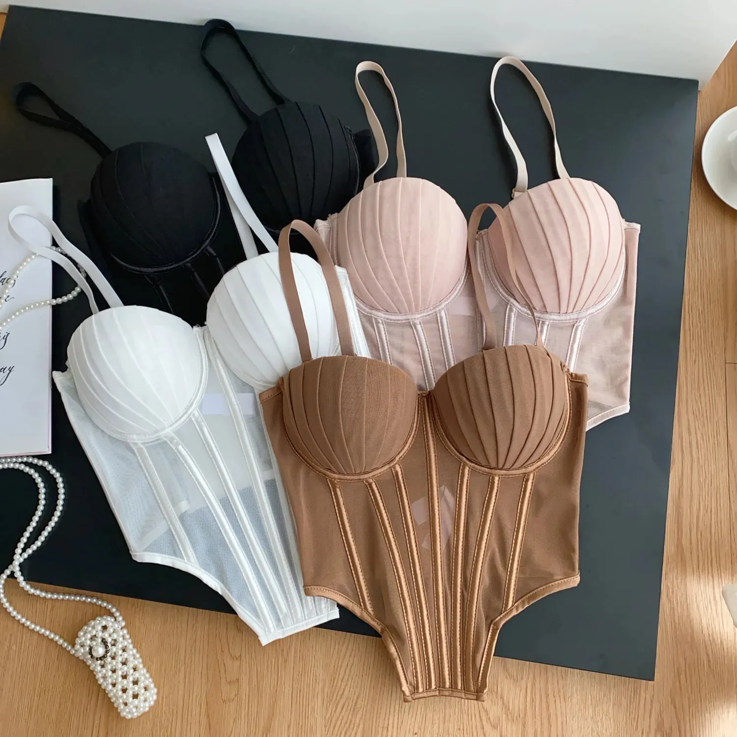Fashion Solid Corset Lingerie Top Ladies Strap Sheer Mesh Slim Camisole American Retro Backless Beach Sexy Tank Top — image 7
