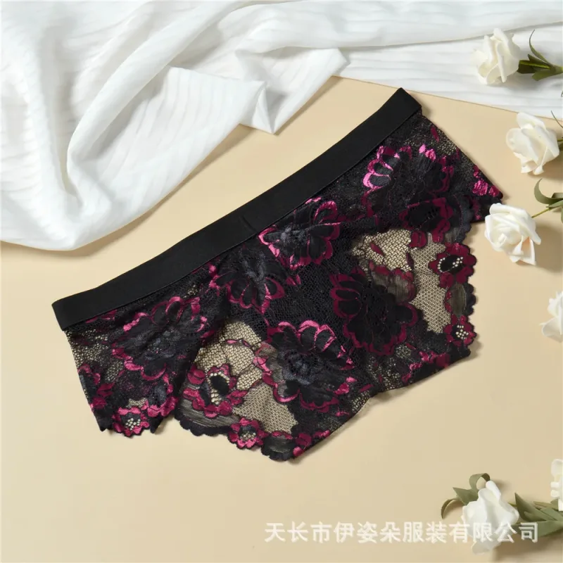 Renda sexy roupa interior suave dos homens bolsa calcinha perspectiva fina floral homem briefs tentação malha baixa ascensão respirável cuecas — image 17