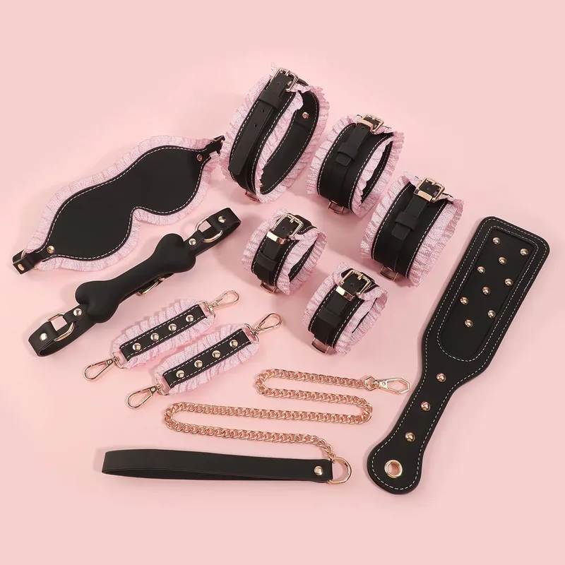 6 PCS BDSM Bondage Set White Maid Role Play Restraints Kit SM Fetish Toys Handcuff Slave Collar Blindfold for Couples Sex Games — image 6