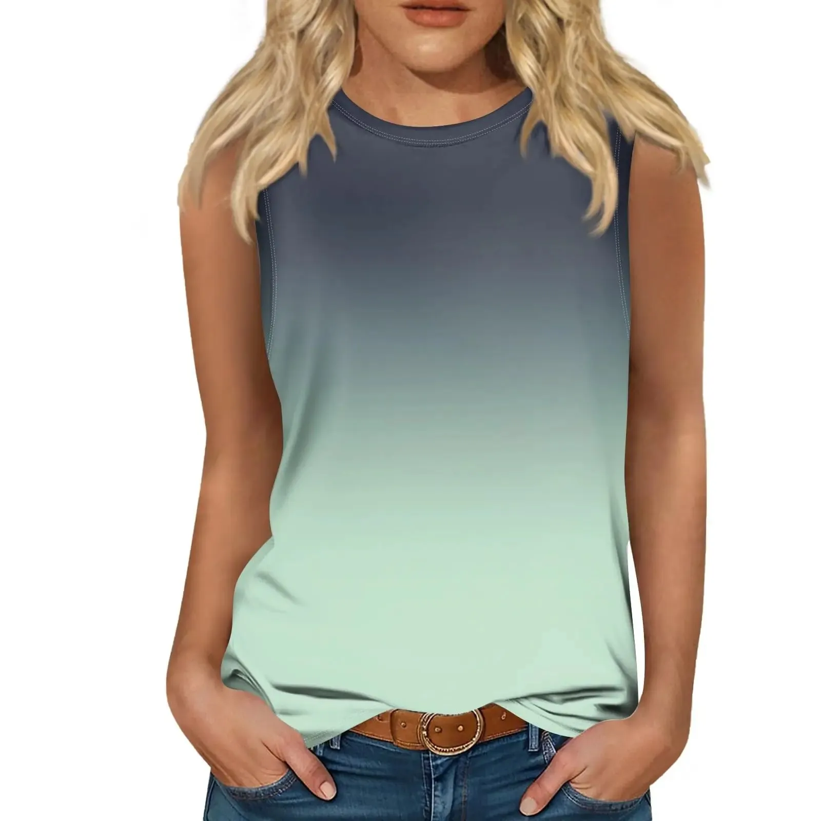 New Gradient Color 3D Print Tank Tops Women O-Neck Casual Vest Off Shoulder Y2k Sleeveless Top Harajuku Camisole Woman Clothing