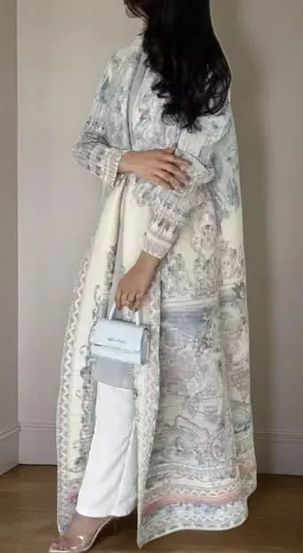 Women's Fold Miyake Pleated Abaya Long Sleeve Print Foldable Collar Robe Cardigan Coat New Winter Fashion Original Design 2026 — image 6