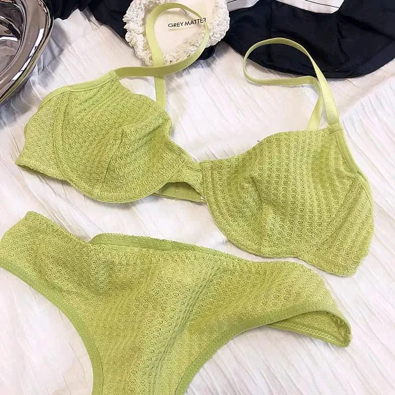 Women Casual Plain Bra Set Elegant Stretch Lingerie Set Thin Thong Underwear Bra and Panty Set
