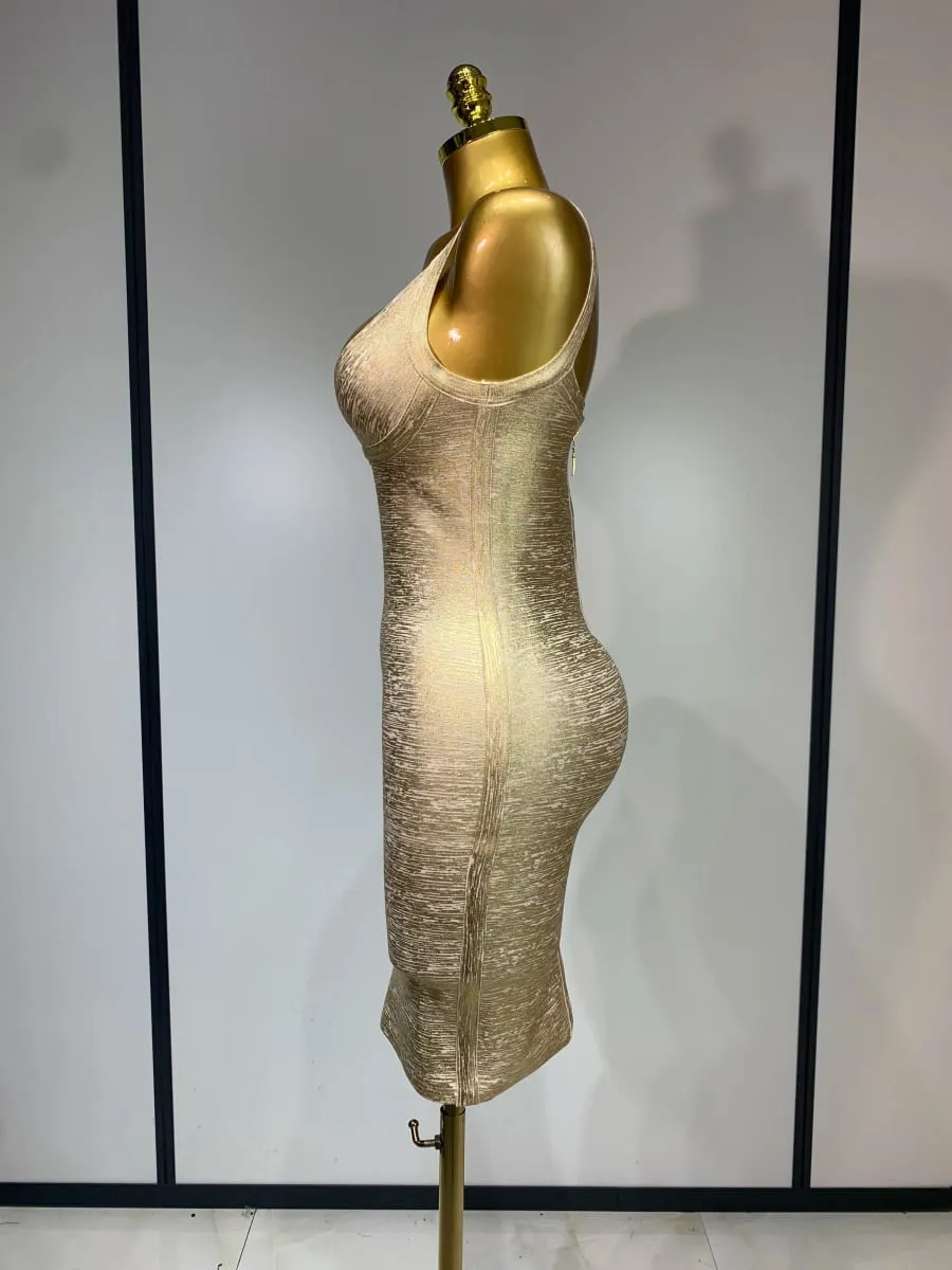 Hoge kwaliteit celebrity elegante gouden bodycon bandage jurk vrouwen sexy nachtclub avondfeest luxe verjaardag jurk vestidos — image 3