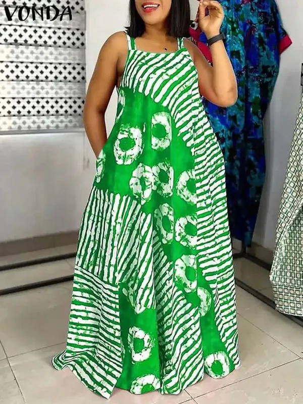 Plus Size 5XL Summer Bohemian Printed Maxi Dresses Sleeveless Party Beach Sundress Tank Long Vestido Casual Holiday Robe — image 10