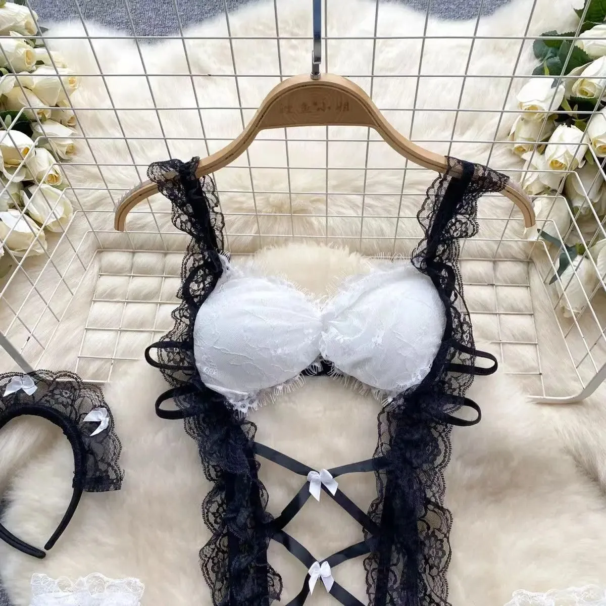 Lolita Strap Bodysuit With Cross Lace Up Hollow Patchwork Playsuit Double-Layer Sheer Mesh Sweet Women's Pajamas Sexy Lingerie — image 4