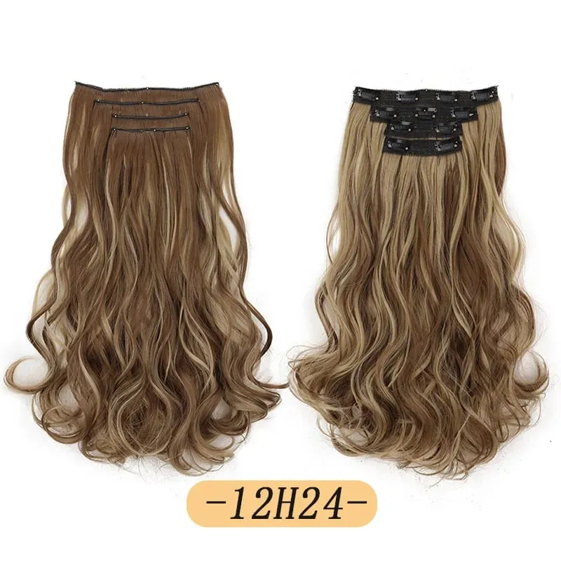 Synthetic 16Inch 11Clips Long Curly Hair Extension Heat Resistant Hair Extension Clips In Ombre Black Brown Blond Women — image 10
