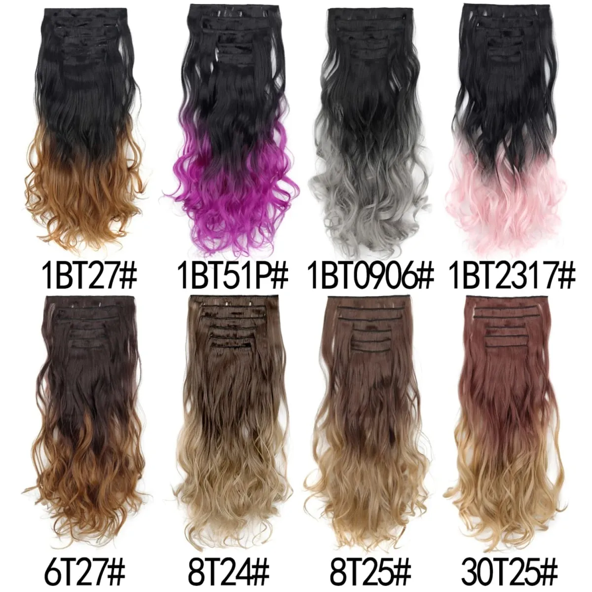 Grampo em extensões de cabelo 6 pçs peruca 20 Polegada longo ondulado sintético grosso trama dupla cabelo para mulheres cor gradiente uso diário