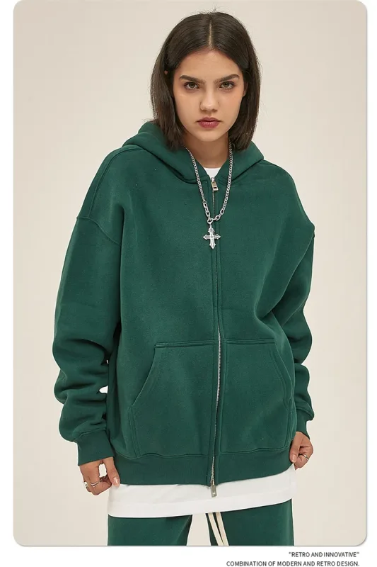 New Men Double Headed Zipper Fleece Hoodies Unisex Loose Basic Solid Warm Hooded Sweatshirts Coats For Winter HY0633 — image 21