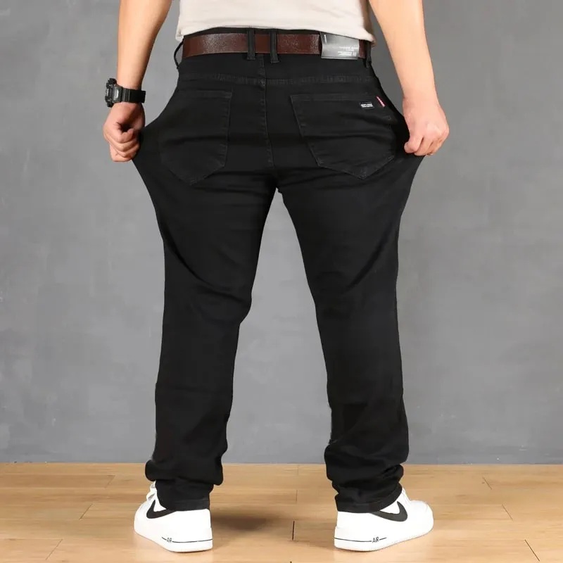 Plus Size Men's Solid Barrel Denim Pants For Spring Fall Casual Black Trendy Jeans For Men — image 5