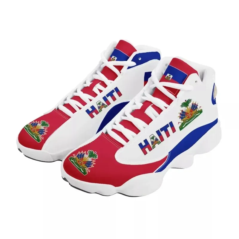 Men's Basketball Sneakers Print On Demand Haiti National Flag Printed Casual High Top Men Outdoor Comfortable Shoes — image 1