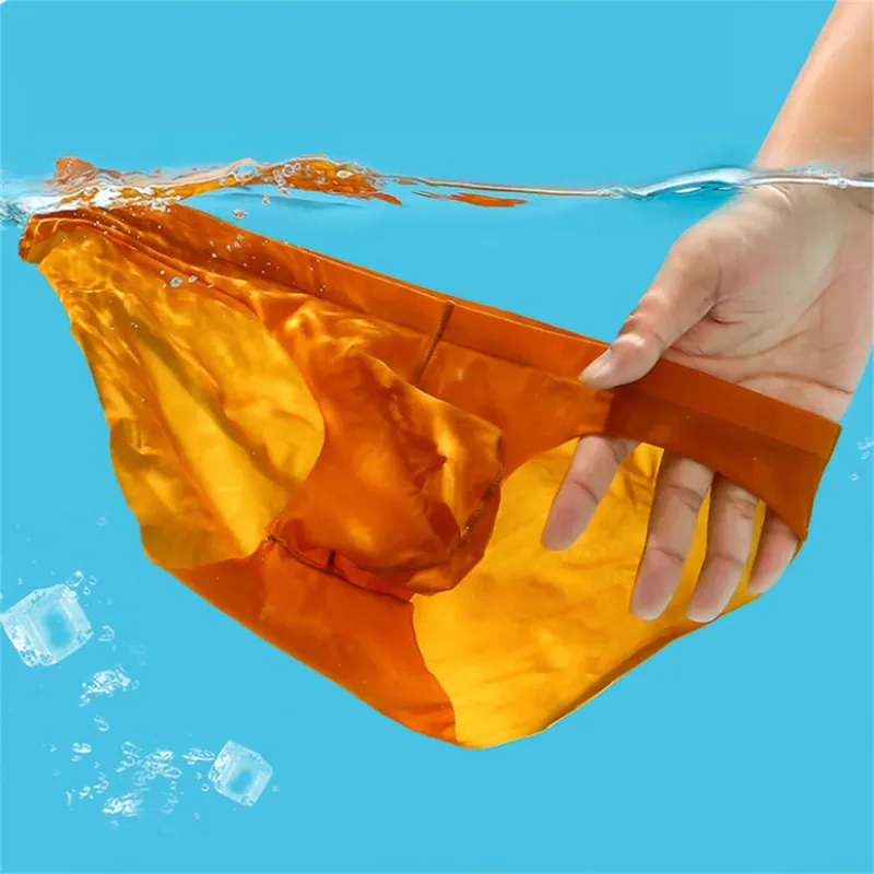 Men's Ice Silk Seamless Briefs Summer Cooling Pouch Underwear Sport Breathable Quick-Dry Anatomical Design Trunks Plus Size