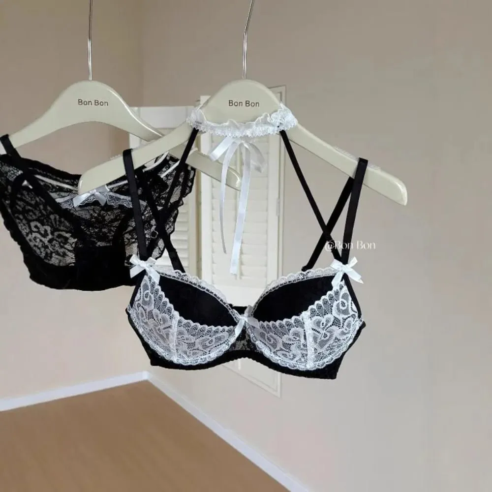 French Romantic Halter Neck Lace Bra Set Women Push‑Up Support Soft Stretchy Lingerie Underwear Small Bustセクシーな S-XL — image 4