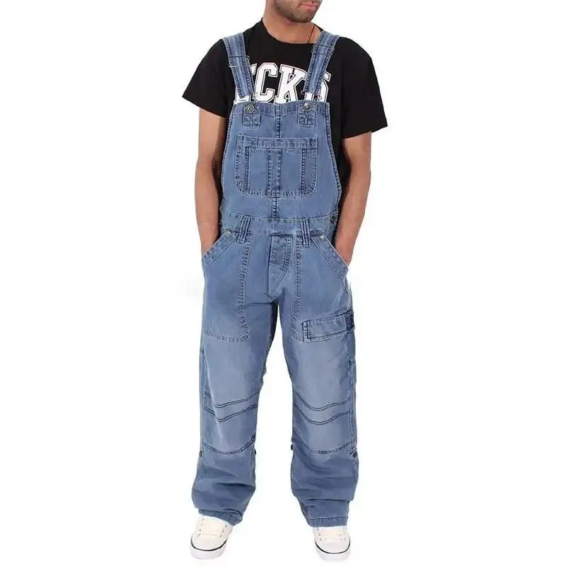 Overalls for Men Denim Suspenders Simple Multi Pocket Baggy Jeans Oversize Solid Mid Waist Loose Washed Jumpsuits 2024 Casual — image 7