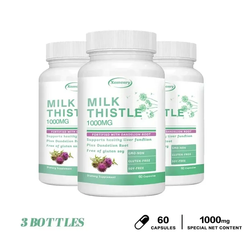 Milk Thistle Capsules 1000mg - with Dandelion Root - Liver Detox and Cleanse Promotes Skin and Digestive Health Supplement