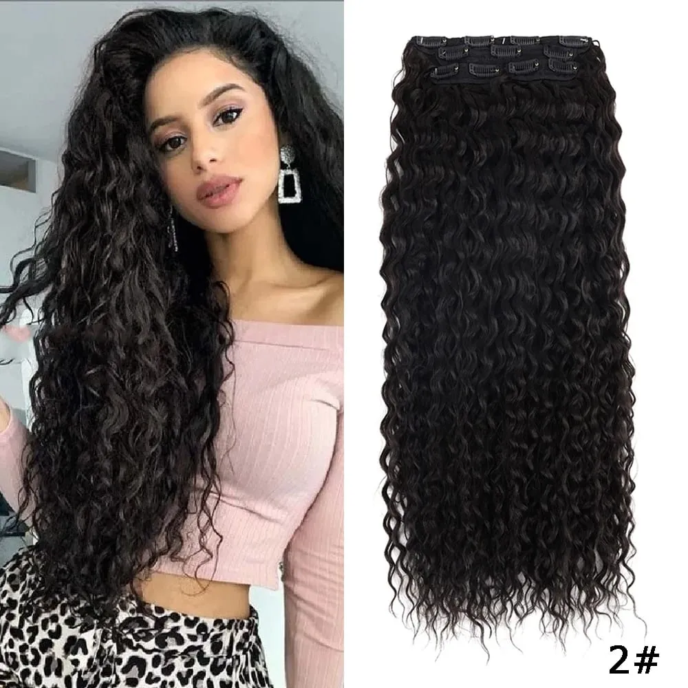 Synthetic Kinky Curly Clip In Hair Extensions 28inches 4pcs Brown Blonde Hair Long Afro Anjo Plus Curls Hairpieces For Woman — image 8