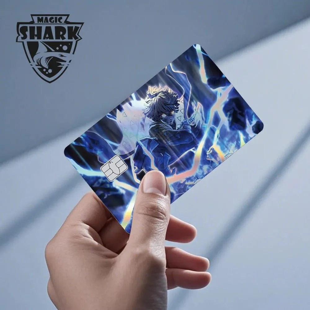 Magic Shark Demon Slayers Anime Cool Shinny Holographic Laser Skin Cover Sticker Film for Debit Credit Card
