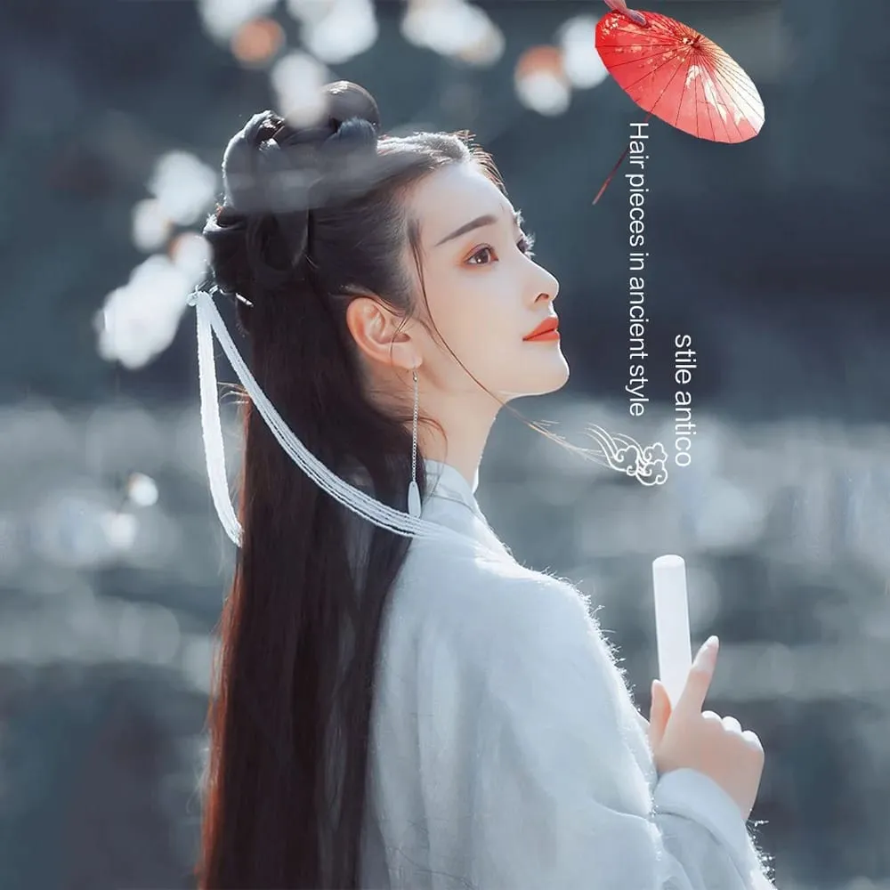 Hanfu wig piece corn whisker hairstyle one piece hair extension non knotted long straight hair piece antique hairstyle for women — image 3