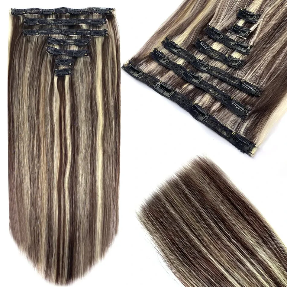 100% Real Human Hair Blonde Clips In Hair Extensions Bundles Natural Black Bulks Blonde 613 Piano Colored Brazilian Hair 30 inch — image 23