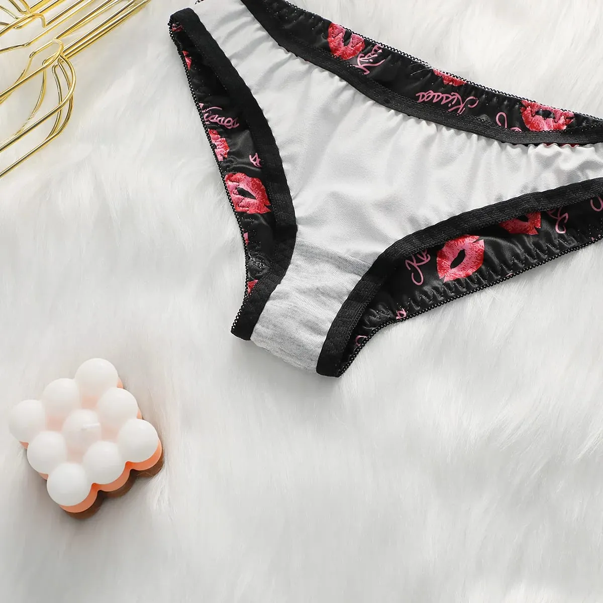 Sexy Damen-Dessous-Set mit Lippenmuster und Stahlfelgen, geraffte Push-ups, atmungsaktive Schultergurte, verstellbares BH-Set A2147 — image 6