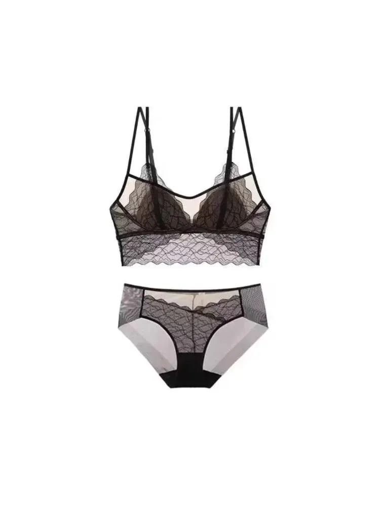 Sexy Lace Bralette No Underwire | French Triangle Cup Bra | Summer Thin Breathable for Women | Slimming Strappy Back Lingerie — image 4