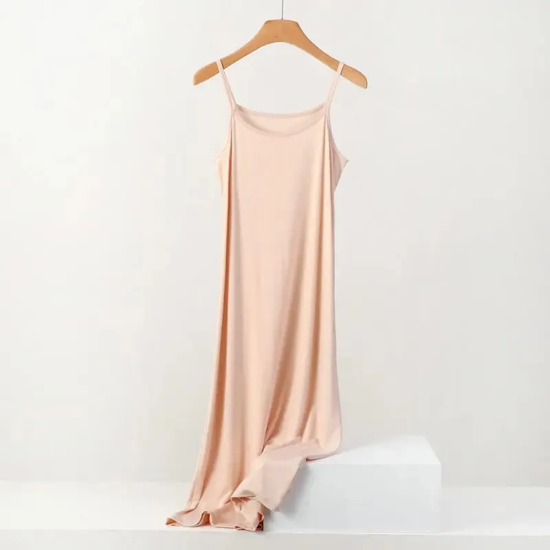 Plus Size Spring and Summer Versatile Slim Long Inner Nightgown Suspender Modal Cotton Solid Color Bottoming Dress — image 12