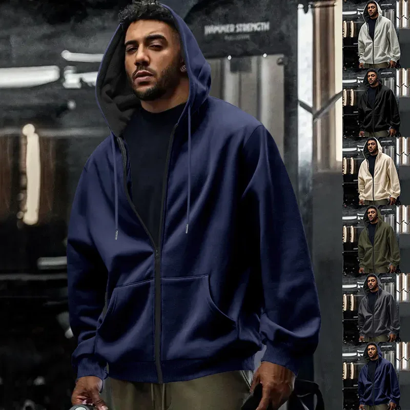 Baru 2026 Musim Gugur Kasual Lelaki Lengan Panjang Zip Bertudung Kot Sweatshirt Fesyen Lelaki Luaran Pakaian Sukan Jaket Hoodies — image 43