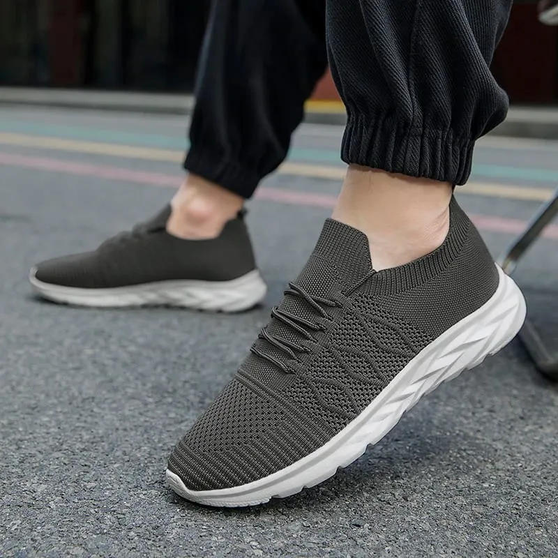 Herren-Mesh-Strick-Wanderschuhe ohne Schnürung, elastische Slip-On-Sneaker, atmungsaktiv, leicht, lässig, Sportschuhe — image 3