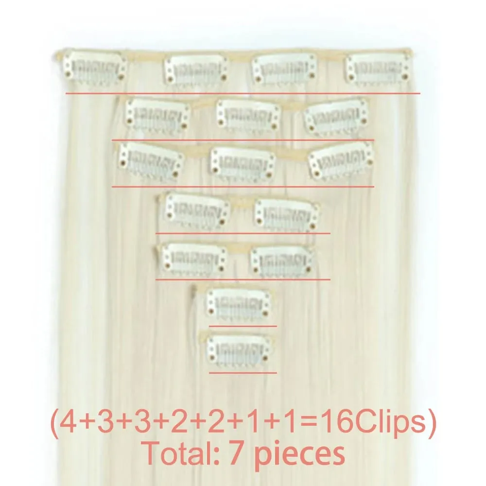 Long Straight 16 Clip In Synthetic Hair Extensions 7Pcs/Set Natural Blonde Heat Resistant Hairpieces For Women — image 2