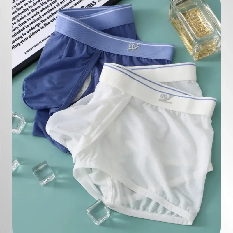 1 PCS Ice Silk Space Capsule Underwear Men's Compartment Solid Summer Breathable Ultra-thin Boxers Shorts Transparentes Hombre — image 6