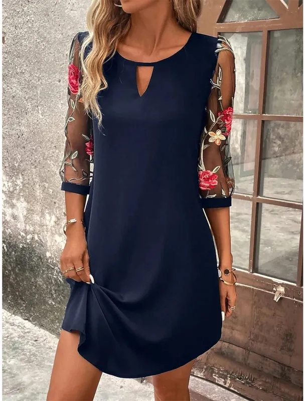 Luxury Dress Women's Perspective Mid Sleeve Printed Round Neck Mini Skirt Summer New Year Party Dress — image 1