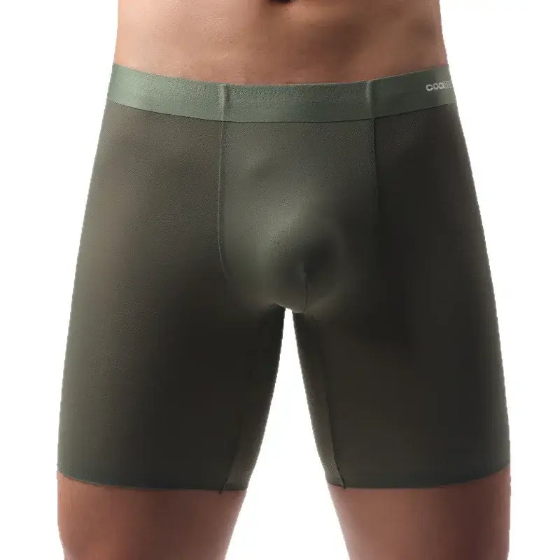 Boxer Long en soie glacée pour hommes, sous-vêtements de sport Ultra-fins respirants, culotte transparente Sexy, séchage rapide, pochette en U