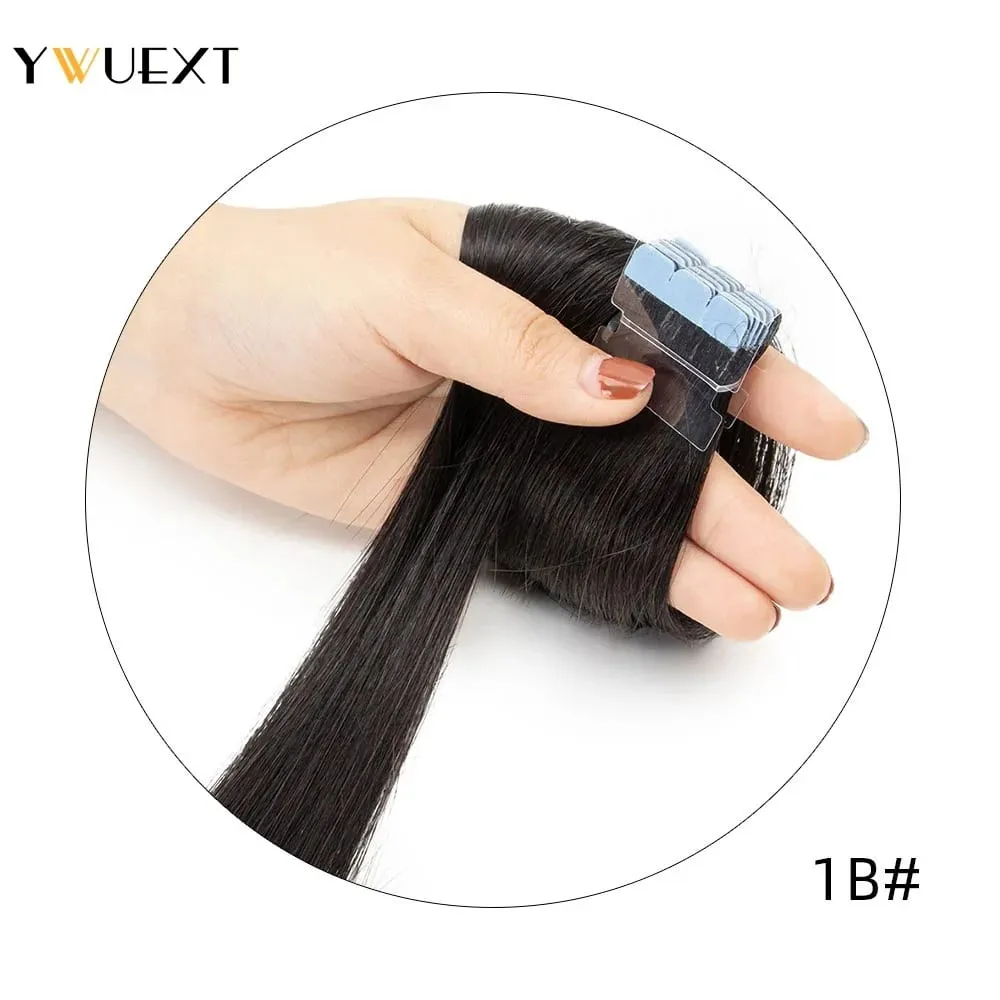 Mini Tape in Human Hair Extensions Straight Natural Black 1B# Machine Made Remy Hair 10pcs/pack Invisible Tape Hair — image 5