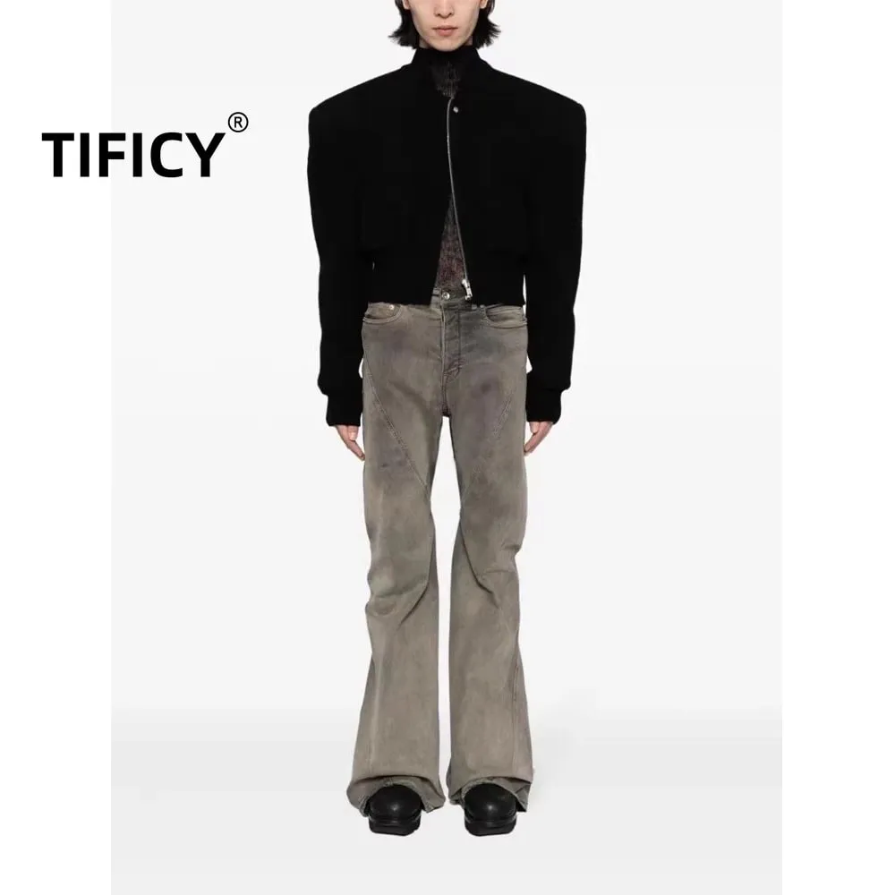 High Street Flare Jeans Men's Gray Denim Pants — image 3