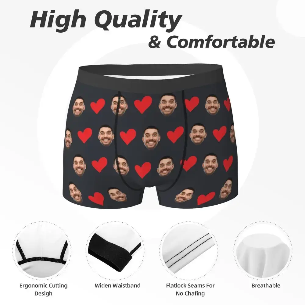 Personalized Face Photo Underwear Custom Heart Boxer Briefs Men Briefs Gift For Husband Anniversary Gift for Dad