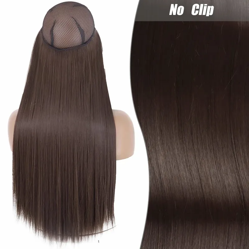 Synthetic Long Wavy No Clips Invisible Wire Hair Extensions Black Brown Blonde Fish Line False Hairpiece Piece — image 9