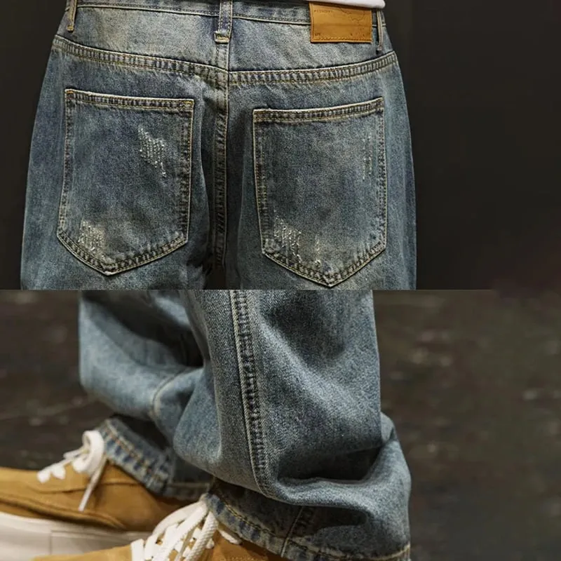 Korean Version Ripped Jeans Men'S Autumn New Retro Casual Pants High Street Loose Straight Leg Pants — image 6