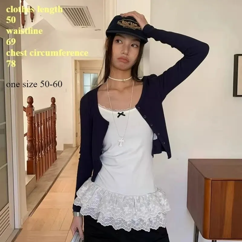 Women Patchwork Lace White Suspender Vest Trim Bottom Hem Layer Skinny Halter Tops Ruffle Edge Skin-friendly Breathable Vest — image 7