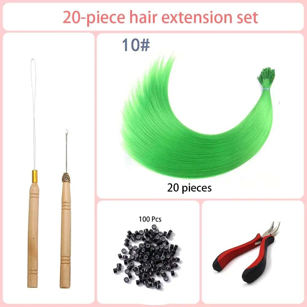 20 Strands/Pack Random Ten Colors Synthetic Colored I-Tip Stick Hair Extensions Straight Hair 16 Inch For Women High Temperature — image 18