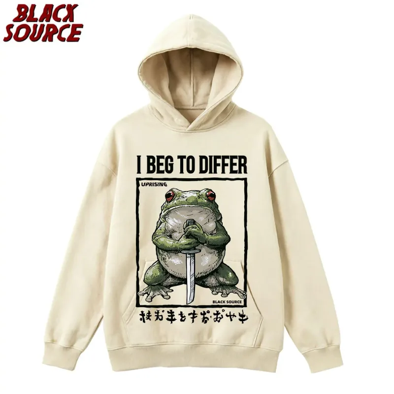 T444 I Beg To Differ Frog Hoodie, Funny Japanese Retro Graphic Pullover Sweatshirt, Harajuku Aesthetic Streetwear — image 14