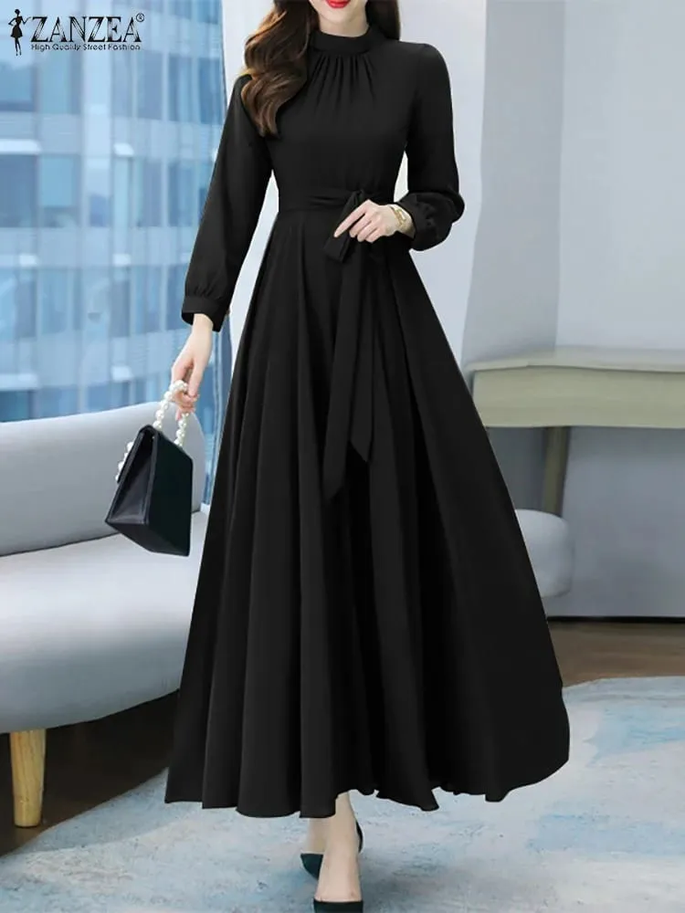Women Long Sleeve A-line Sundress Spring Long Dress Autumn Solid Party Holiday Maxi Dresses Vestidos Femme Vintage Robe — image 4